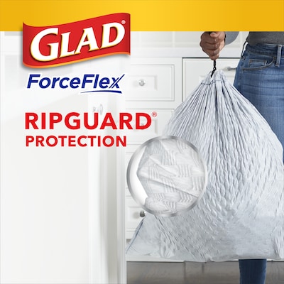 Glad ForceFlex Tall 13 Gallon Kitchen Drawstring Trash Bags, White, 120/Box (78939)