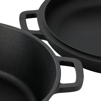 MegaChef Cast Iron 5 Qt. 2-in-1 Dutch Oven, Black (935121252M)