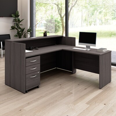 Bush Business Furniture Arrive 72"W L Shaped Reception Desk with Shelf and Mobile File Cabinet, Storm Gray (ARV007SG)