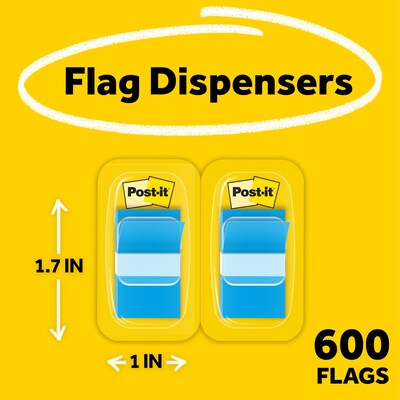 Post-it® Flags Value Pack, 1" x 1.7", Blue, 50 Flags/Dispenser, 12 Dispensers/Box (680-BE12)