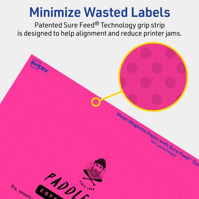 Avery Laser/Inkjet Rectangle Multipurpose Labels, 4" x 6", Neon Magenta, 80/Pack (94278)