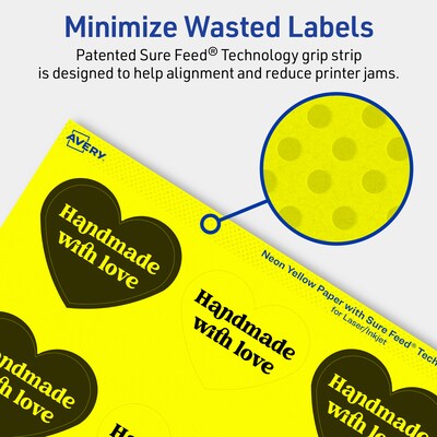 Avery Laser/Inkjet Heart Multipurpose Labels, 2-9/32" x 1-27/32", Neon Yellow, 480/Pack (94603)