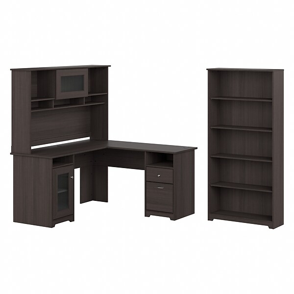 Bush Furniture Cabot L Shaped Desk with Hutch and 5 Shelf Bookcase, Heather Gray (CAB011HRG)