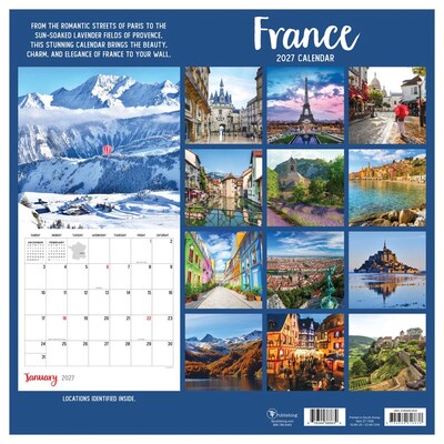 2027 TF Publishing France 12" x 12" Monthly Wall Calendar, Multicolored (27-1056)