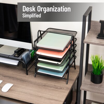 Mind Reader Metal 5-Tier Stackable Paper Desk Tray Organizer, Black, 2/Pack (5TPAP2PK-BLK)