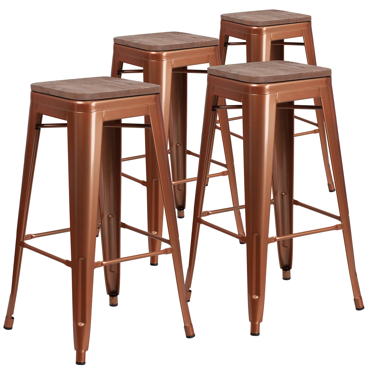 Flash Furniture Shania Industrial Metal Barstool without Back, Copper, 4-Pieces/Pack (4ETBT350330POCW)