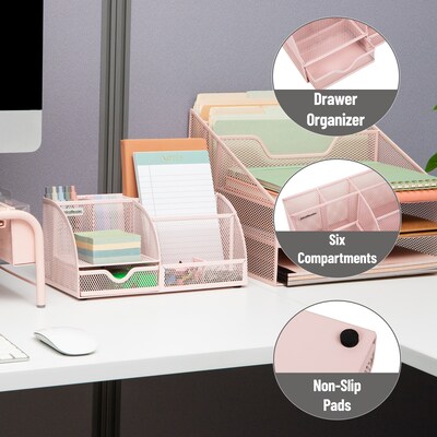 Mind Reader 7-Compartment Metal Desk Organizer File and Accessory Storage, Pink (JOEORG-PNK)