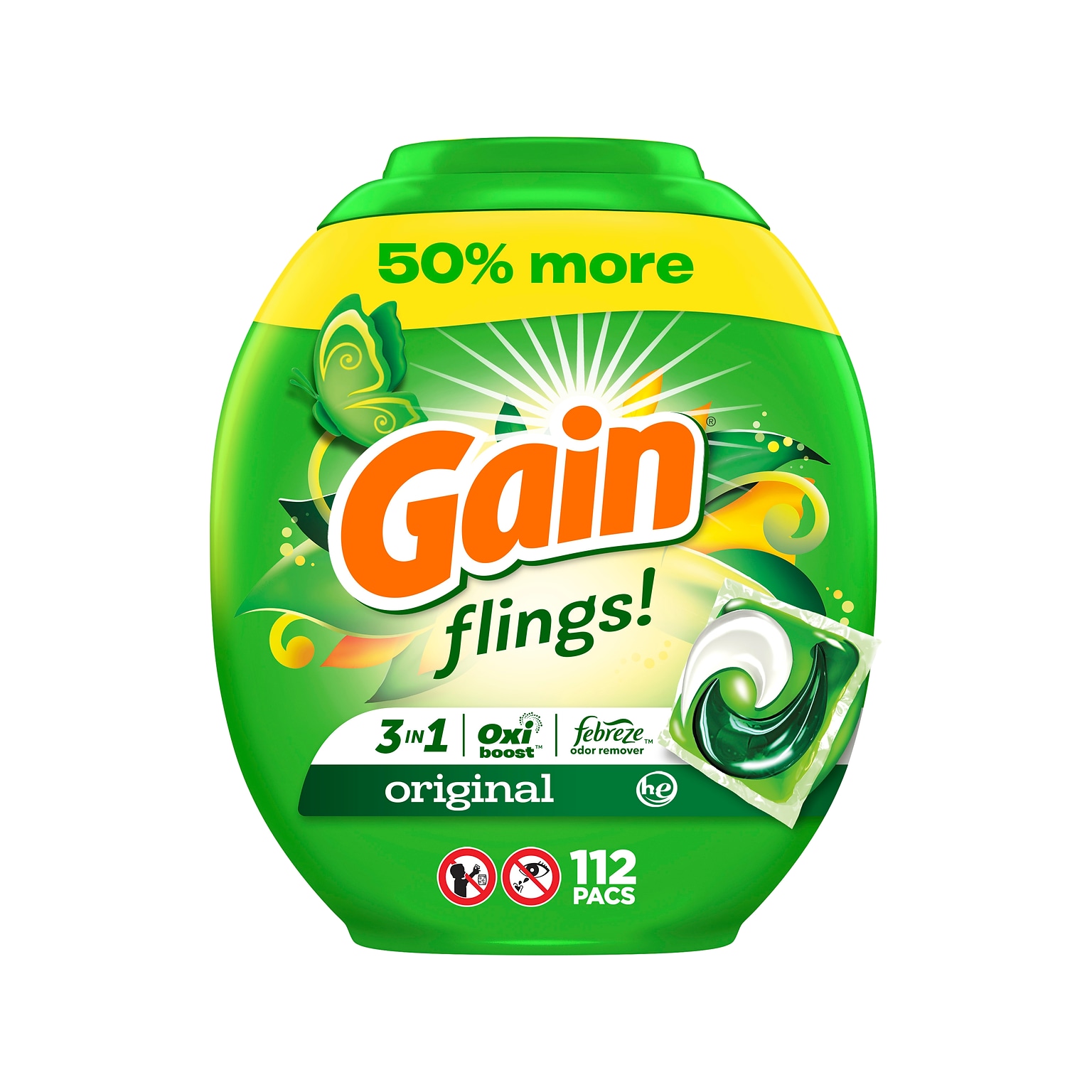 Gain Flings! HE Laundry Detergent Capsule, Original, 112/Pack (02446)