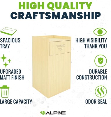 Alpine Industries Wood Trash Can, 40 Gallon, Oak, 2/Pack (476-MEO-2PK)