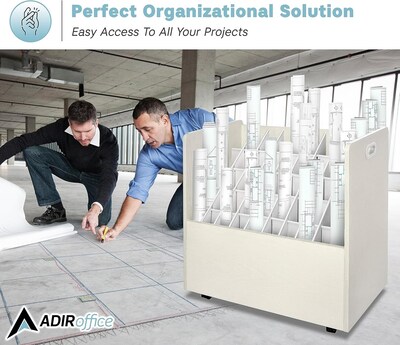 AdirOffice 50-Slot Mobile Roll File, 28.5"H x 30"W x 15.75"D, White (626-WHI-2PK)