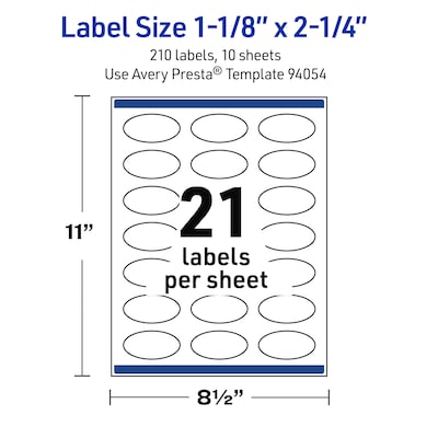 Avery Waterproof Oval Laser Multipurpose Labels, 1-1/8" x 2-1/4", White, 210/Pack (19479399184)