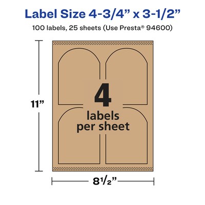 Avery Laser/Inkjet Decorative Edge Multipurpose Labels, 4.75" x 3.5", Kraft Brown, 100 Labels/Pack ( 94600)