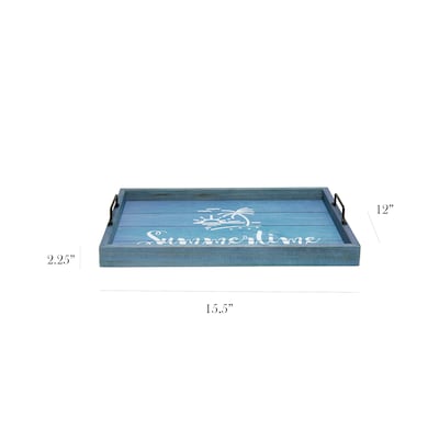 Elegant Designs Summertime Decorative Wood Serving Tray w/ Handles, 15.50 x 12, Blue Wash (HG200