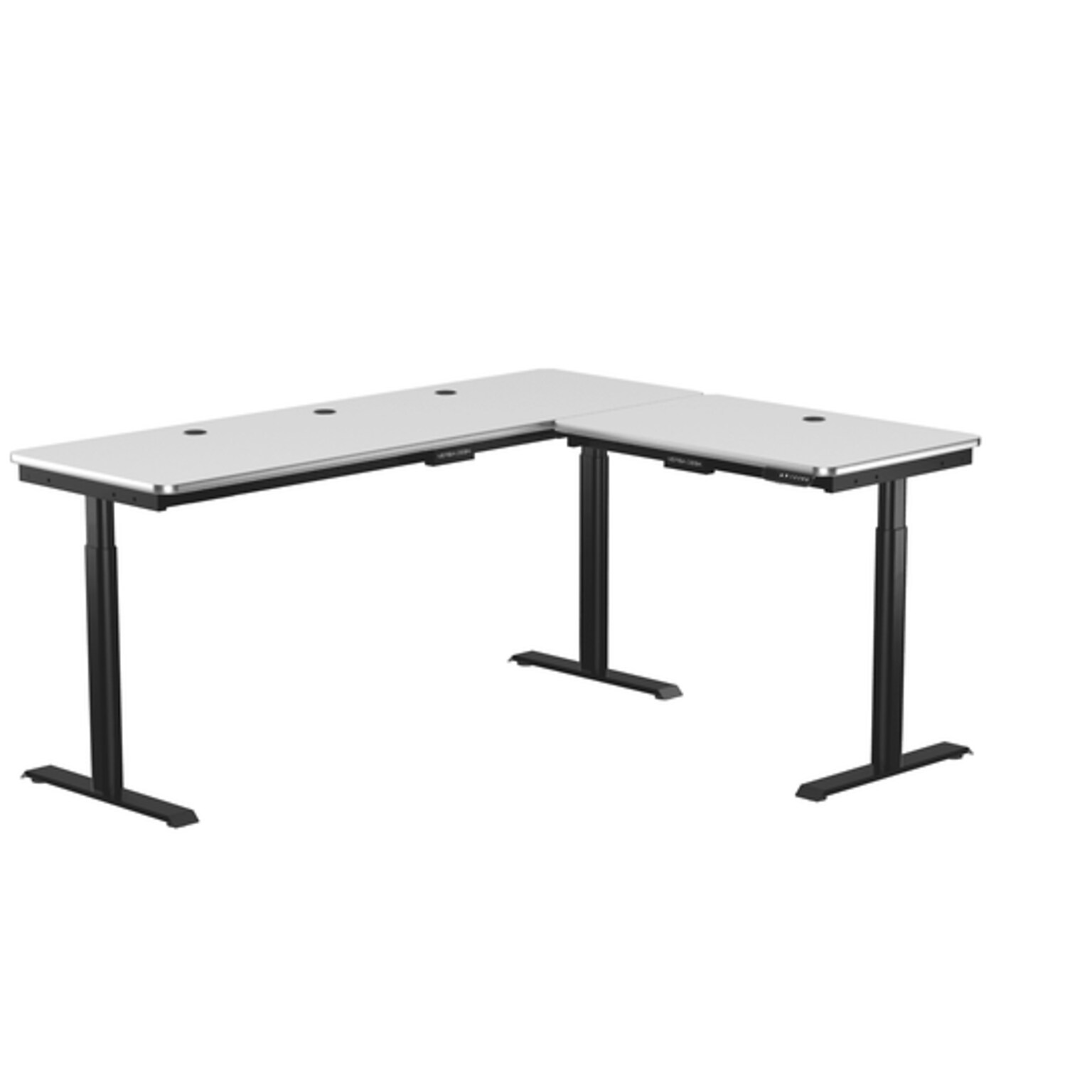 VersaDesk PowerLift 60W Electric L-Shaped Adjustable Standing Desk, White/Black (PLLSD7260-BW-APP)