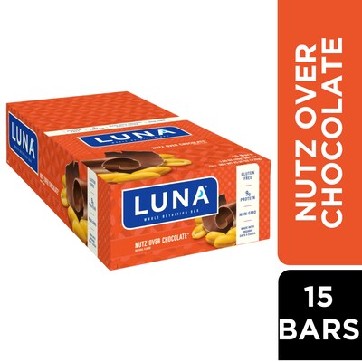 LUNA Nutz Over Chocolate Gluten Free Chocolate Nuts Granola Bar, 1.69 oz., 15 Bars/Box (CCC30310)