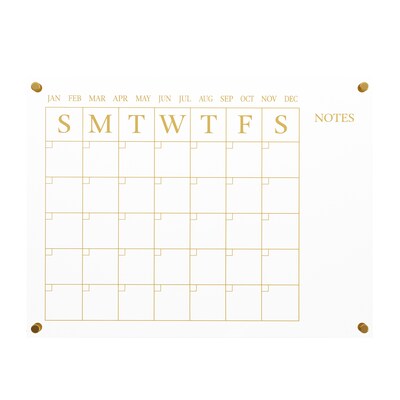 Martha Stewart Grayson Acrylic Gold Print Dry Erase Wall Calendar with Notes, 24" x 18" (BRAC4560GDCGD)