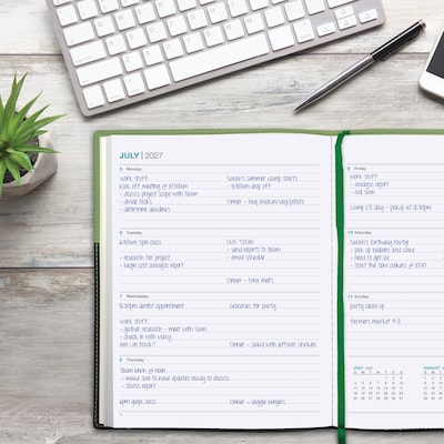 2027 Excello Brands 8" x 10" Weekly & Monthly Standard Planner, Paperboard Cover, Green/Black (PKT-CY27-810-GN)