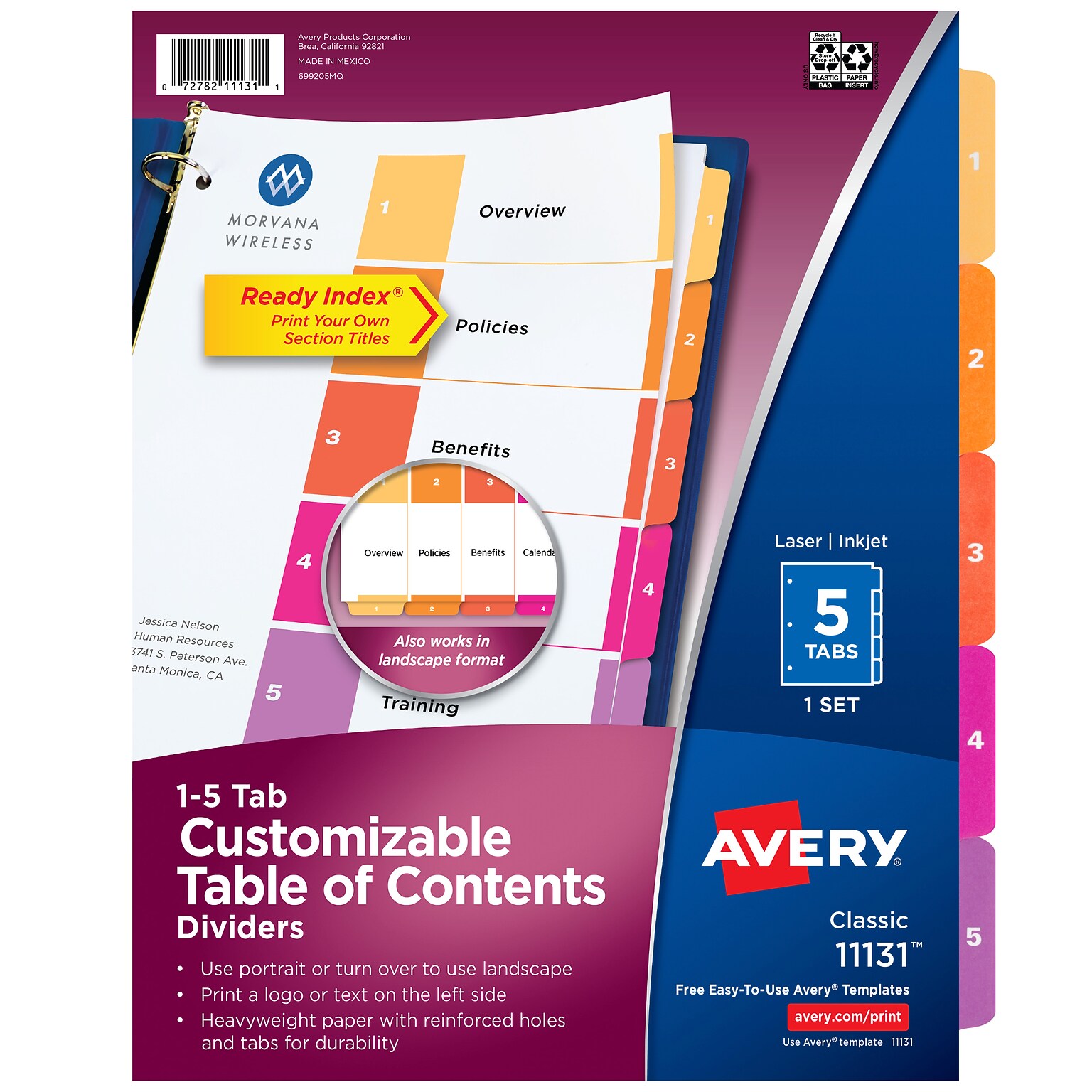 Avery Ready Index Table of Contents Paper Dividers, 1-5 Tabs, Multicolor (11131)