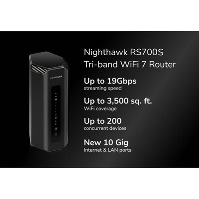 Netgear Nighthawk RS700S 802.11be 19000Mbps Tri-Band MU-MIMO WiFi 7 Gaming Router, Black (RS700S-100NAS)