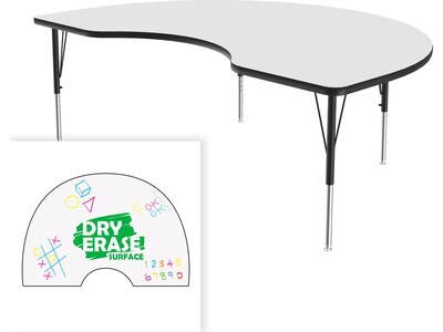 Correll Kidney-Shaped Activity Table, 72" x 48", Height-Adjustable, Frosty White/Black (A4872DE-KID-80)