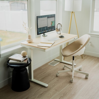 Mount-It! 47W Electric Adjustable Standing Desk, Maple/White (MI-15004)