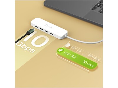 j5create Eco-Friendly 4-Port USB Type-C Hub, Pure White (JCH345EW)