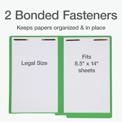 Pendaflex Fastener Folders End Tab File Folder, Straight Cut, Legal Size, Paper Stock, Green, 50/Box(1007059)