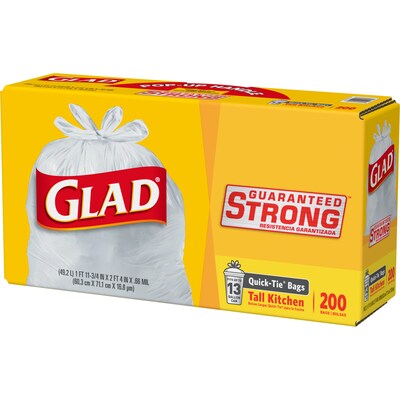 Glad 13 Gallon Kitchen Trash Bag, 4.5 x 9, Low Density, 0.66 mil, White  (15931)