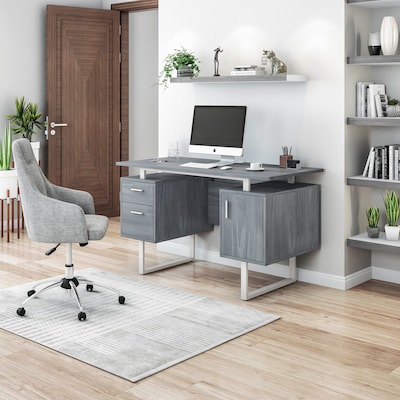 Techni Mobili 51.25"W Modern Office Desk with Storage, Gray (RTA-7002-GRY)