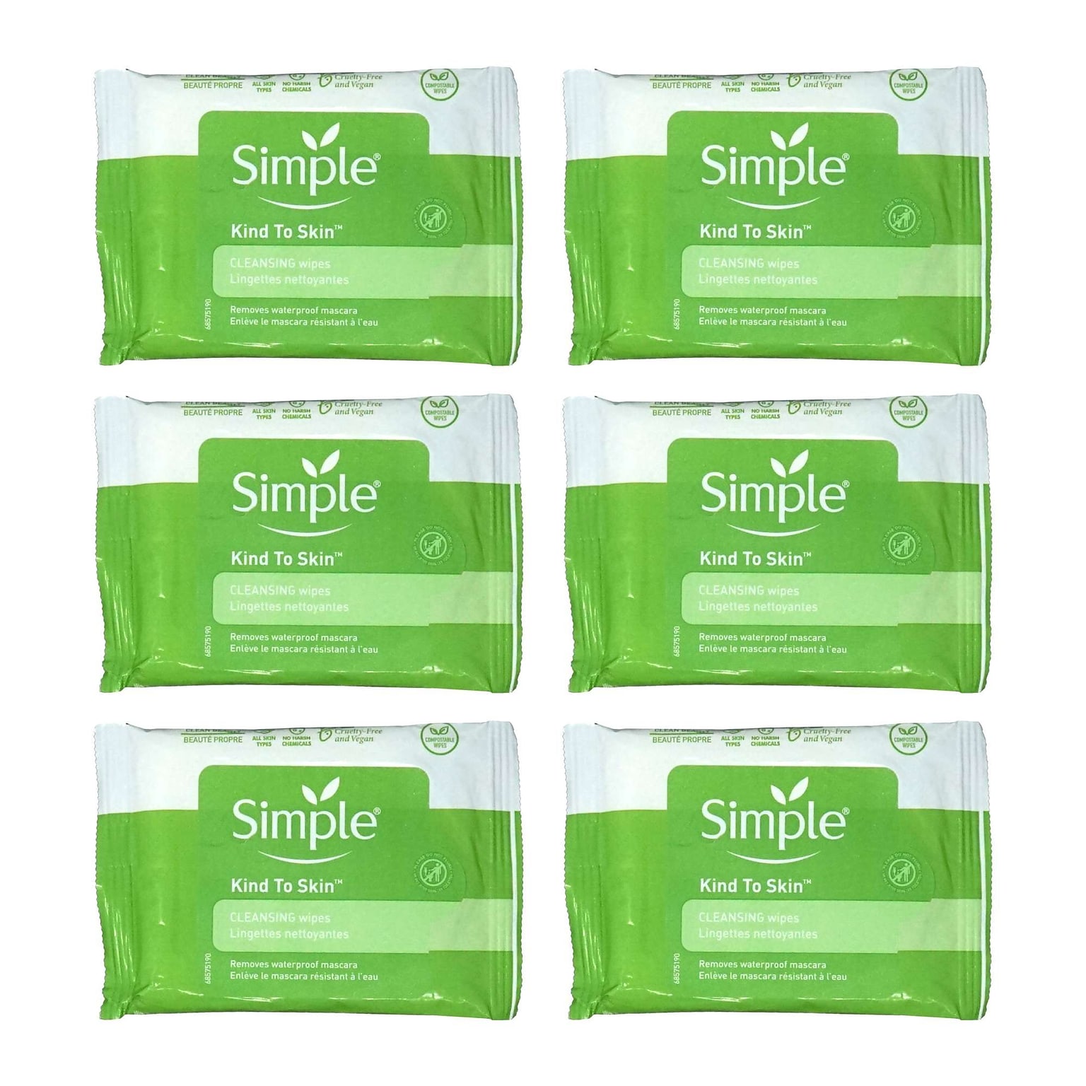 Simple Skin Cleansing Facial Wipes, 7 Wipes/Pack, 6 Packs/Bag, 20 Bags/Carton