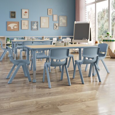 Flash Furniture Emmy Rectangular Activity Table Set, 47.25 x 23.5, Height Adjustable, Natural Woodgrain & Dusty Blue