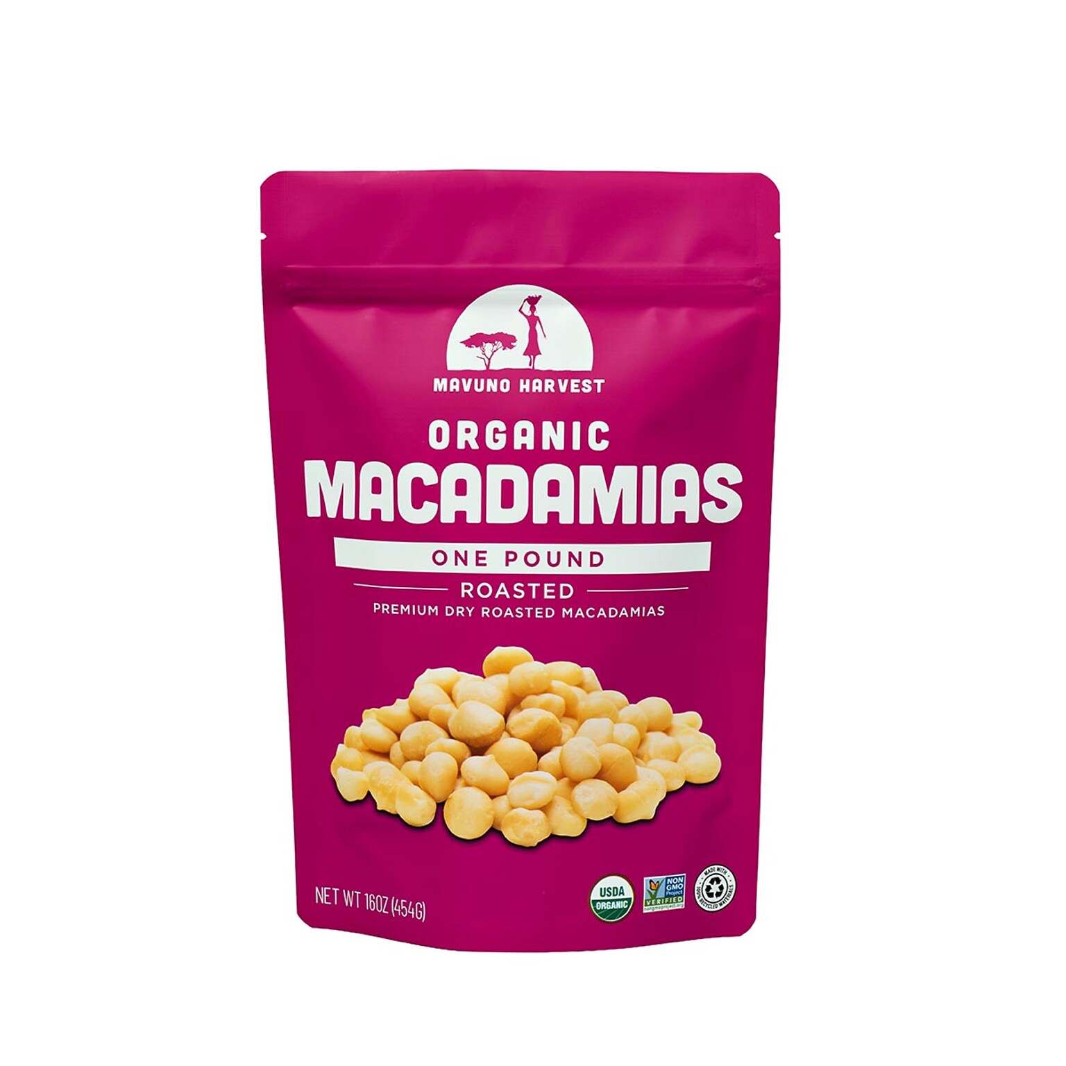 Mavuno Harvest Organic Dry Roasted Macadamias, 1 lb. Bag (MAHW-MACD1LB)