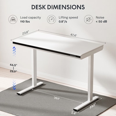 FlexiSpot ED2 48"W Electric Adjustable Standing Desk, White (ED2W-E)