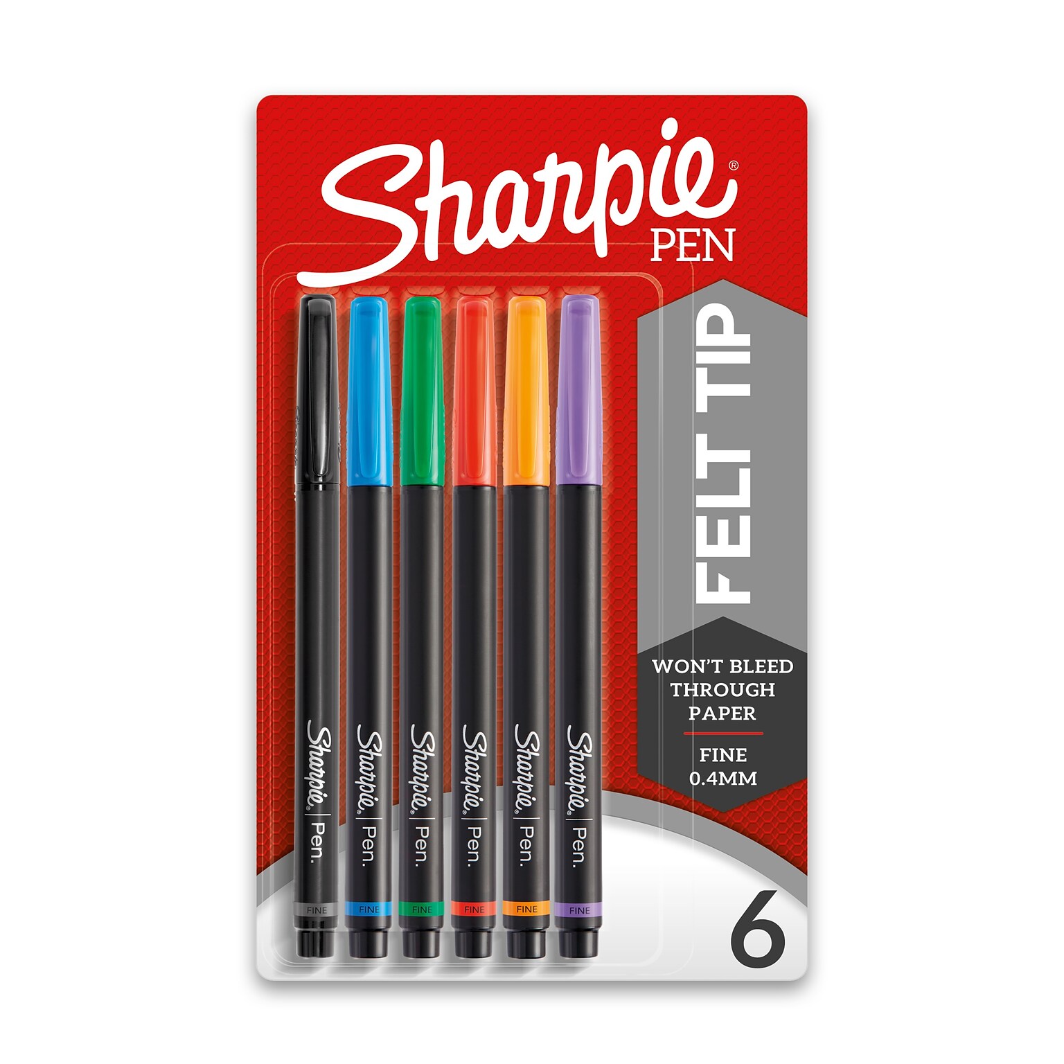 Sharpie Felt Pen, Fine Point, 0.4 mm, Assorted Ink, 6/Pack (1976527)