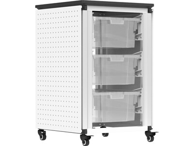 Luxor Mobile 3-Section Modular Classroom Storage Cabinet, 28.75"H x 18.2"W x 18.2"D, White (MBS-STR-11-3L)