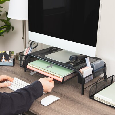 Mind Reader Monitor Stand with Paper Tray, Metal, Black (MESHMONSTA-BLK)