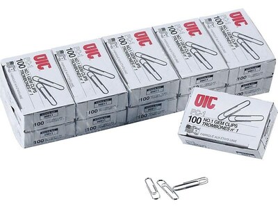 Officemate Gem Paper Clips, #1, Silver, 100/Box (99911)