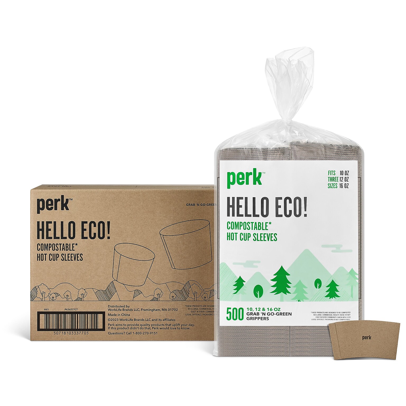 Perk™ Eco Paper Hot Cup Sleeves, Brown, 1000/Carton (PK56227CT)