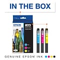 Epson T822 Cyan/Magenta/Yellow Standard Yield Ink Cartridge, 3/Pack  (EPST822520S)