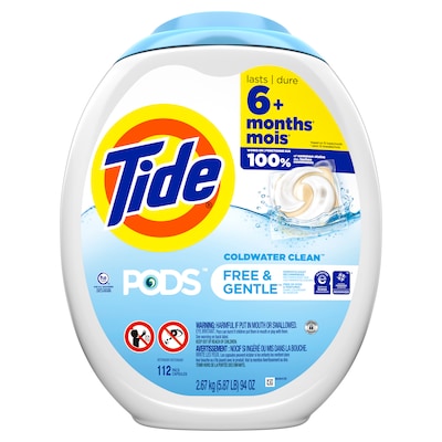 Tide PODS Free & Gentle Laundry Detergent Capsules, Coldwater Clean, 94.2 oz., 112 Capsules (03229)
