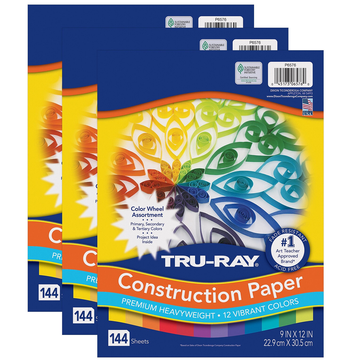 Tru-Ray Color Wheel 9 x 12 Construction Paper, Assorted Colors, 144 Sheets/Pack, 3 Packs/Bundle (PAC6576-3)