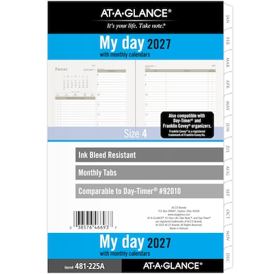 2027 AT-A-GLANCE 8.5" x 5.5" Daily & Monthly Planner Refill Pages, White/Brown (481-225A-27)