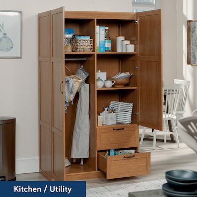 Sauder Select 71"H Storage Armoire with 4 Shelves, 2-Drawers, Highland Oak (420063)