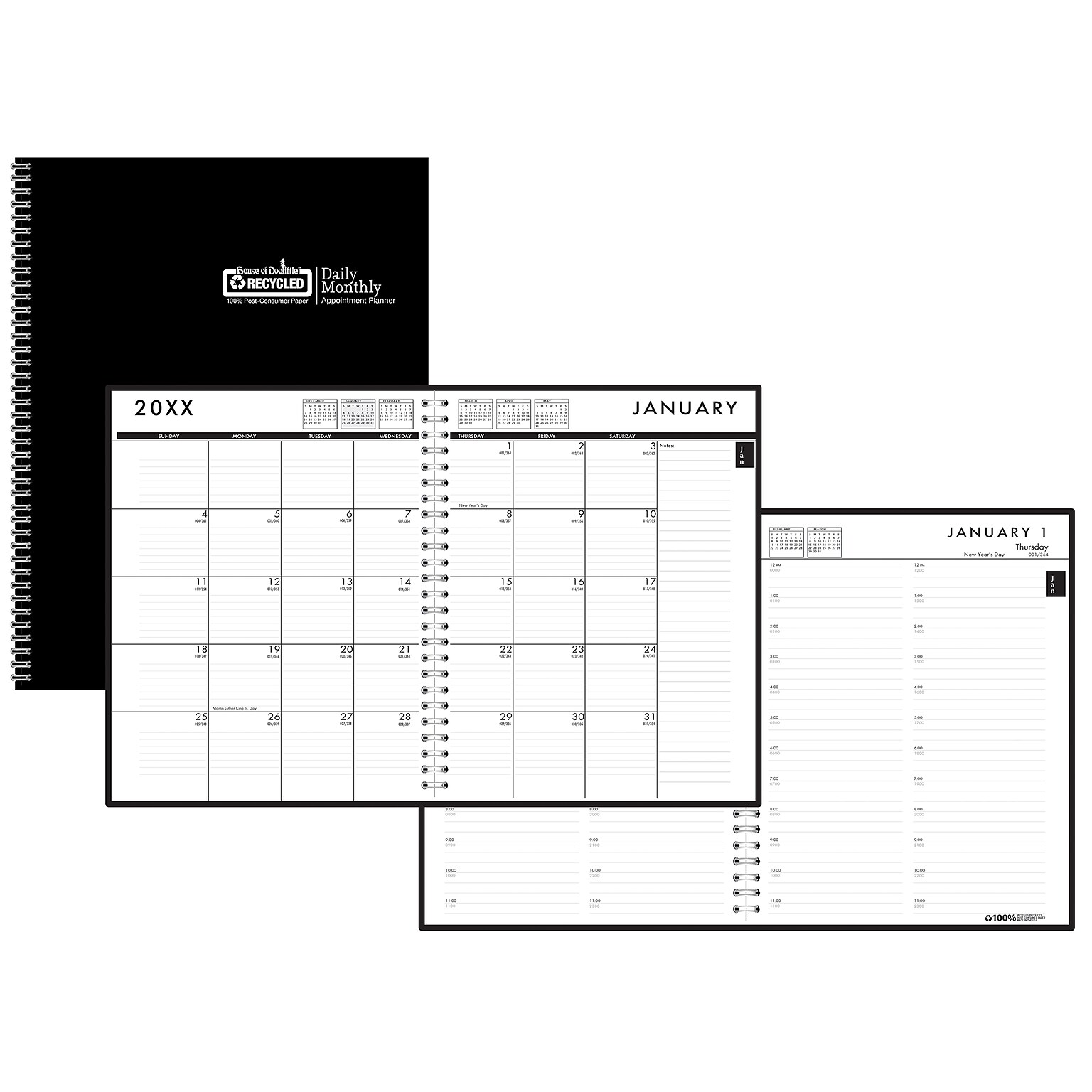 2026 House of Doolittle 7 x 10 Calendar Year Weekly & Monthly Planner, Faux Leather Cover, Black (289632-26)