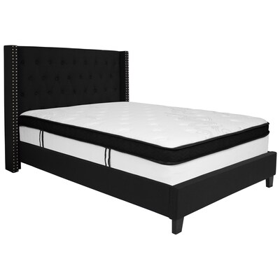 Flash Furniture Riverdale Tufted Upholstered Platform Bed in Black Fabric with Memory Foam Mattress,