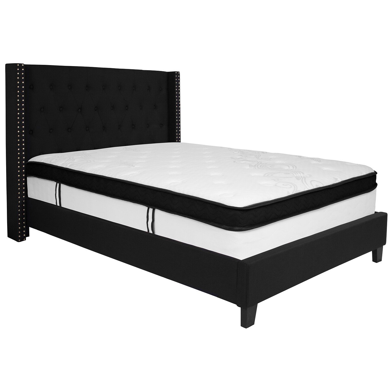 Flash Furniture Riverdale Tufted Upholstered Platform Bed in Black Fabric with Memory Foam Mattress, Full (HGBMF38)