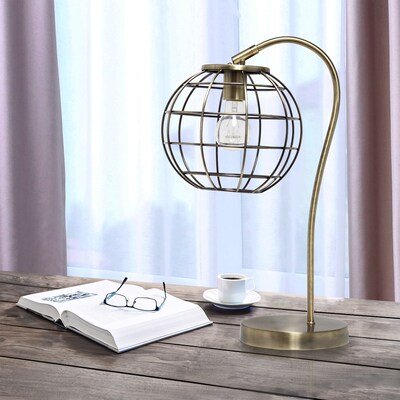 Lalia Home Studio Loft Arched Metal Cage 20" LED Table Lamp, Antique Brass (LHT-5061-AB)