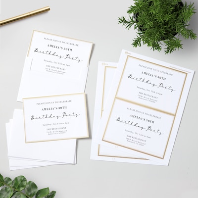 Avery Laser/Inkjet Invitation Cards, 5" x 7", White/Gold, 30 Cards & Envelopes/Pack (3325)