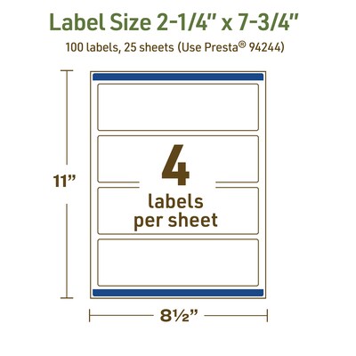 Avery Dissolvable Rectangle Multipurpose Labels, 2.25" x 7.75", Off-white, 100/Pack (94244)