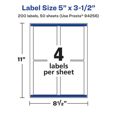 Avery Laser/Inkjet Rectangle Multipurpose Labels, 5" x 3.5", White, 200 Labels/Box (94256)